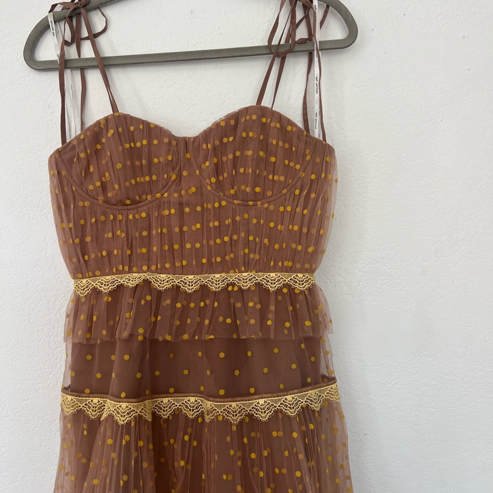 Self-Portrait Brown and Gold Tiered Midi Dress - Picture 3 of 6